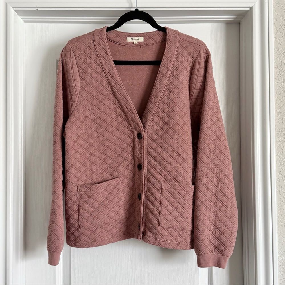 Madewell (Re)sourced Quilted Crop Cardigan Sweatshirt Faded Mauve Size L - Picture 3 of 10